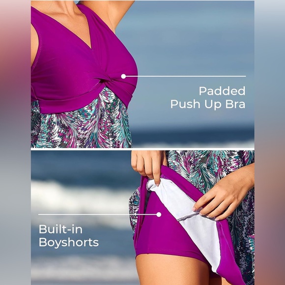 💜MiYang Women's Plus Size Printing Padded High Waist Swimdress - Picture 4 of 9